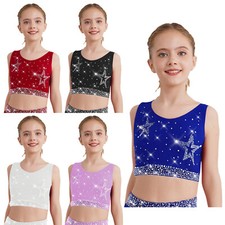 Kids Girls Shirts Ballet Crop Tops Yoga Vest Lyrical Exercise Athletic U Neck