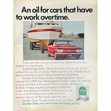 1968 Quaker State Motor Oil Vintage Print Ad Retro Car Towing A Boat Auto Oil Ad