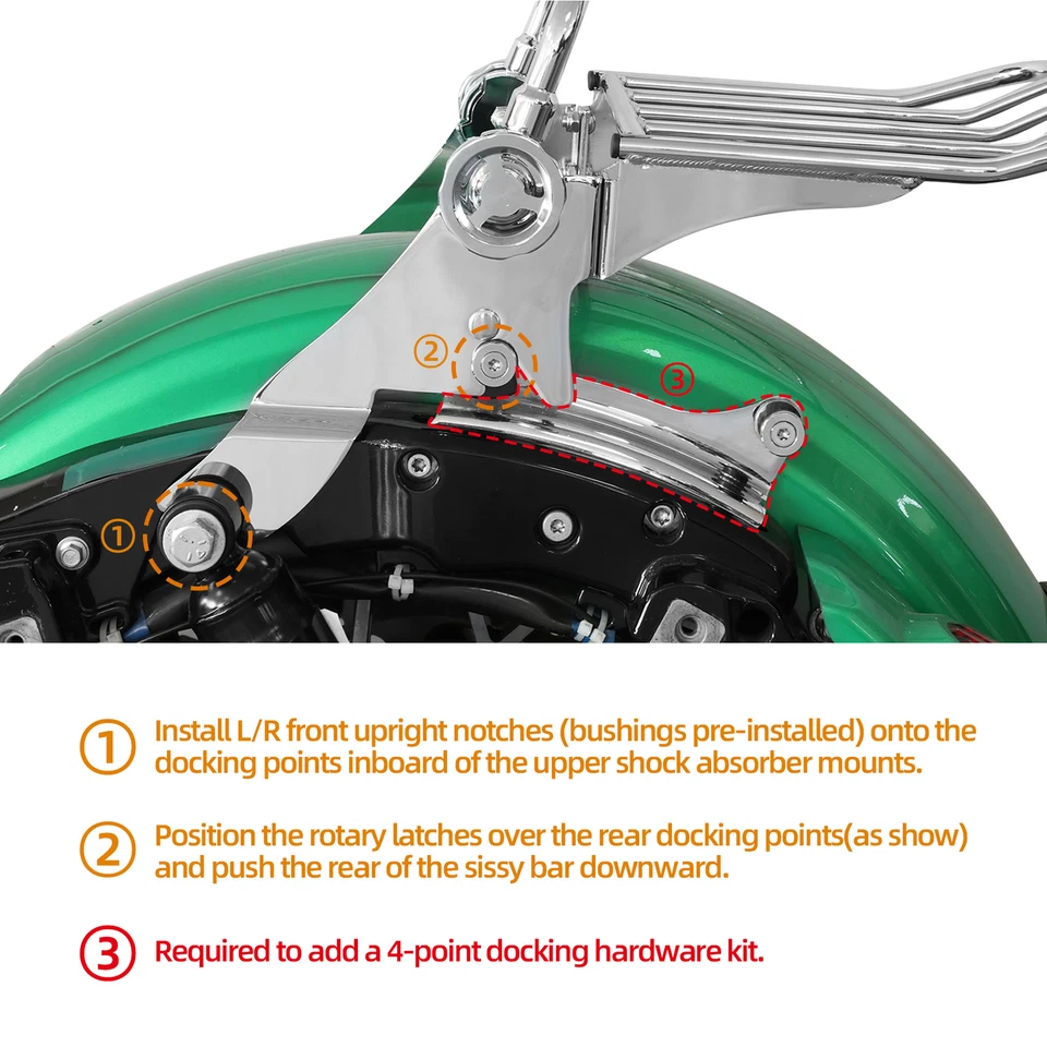 Respaldo desmontable cromado barra Sissy portaequipajes apto para Harley Road King 09-25 Foto 4 de 4