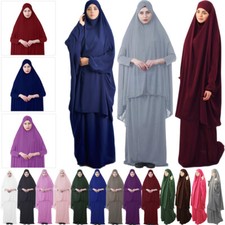 Overhead Burqa Women Prayer Dress Set Abaya Ramadan Khimar Kaftan Muslim Robe