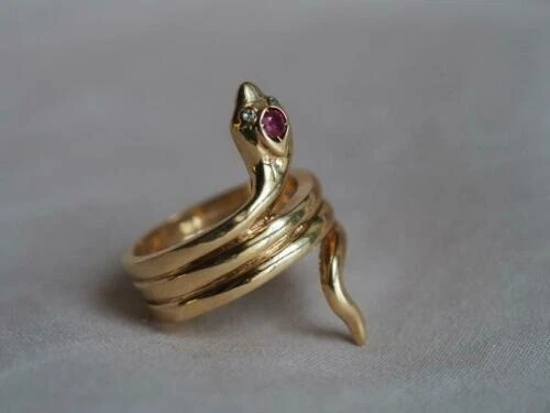 Real Ruby Women's Cocktail Vintage Snake Engagement Ring 14K Yellow Gold Finish - Image 2 of 4