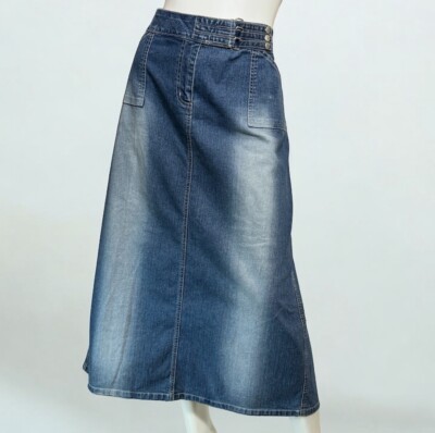 Vintage Long Denim Maxi Skirt Size 16W 16 W Classic Medium Blue Jean Cato  Woman