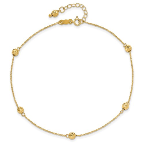 14k Yellow Gold Diamond-cut Bead w/ 1in ext. Anklet 1.16g for Mom - Picture 5 of 7