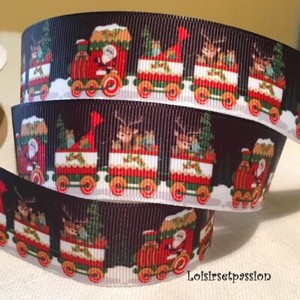 RUBAN GROS GRAIN - Petit train cadeau de Noël ** 25 mm ** Vendu au mètre