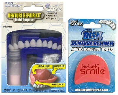 Instant Smile Makeover Pro Series Denture Repair Kit with Disk Moldable Reliner