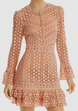 $625 Saylor Women Pink Lace Crochet Long-Sleeve Sheer Keyhole Mini Dress Size XS