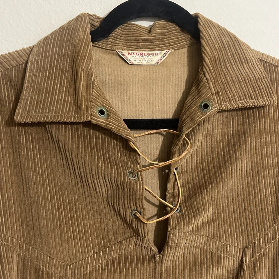 1950s SUPER Vintage McGregor Corduroy Gaucho Western Shirt Pullover M/L 15” WOW! - Image 3 of 4
