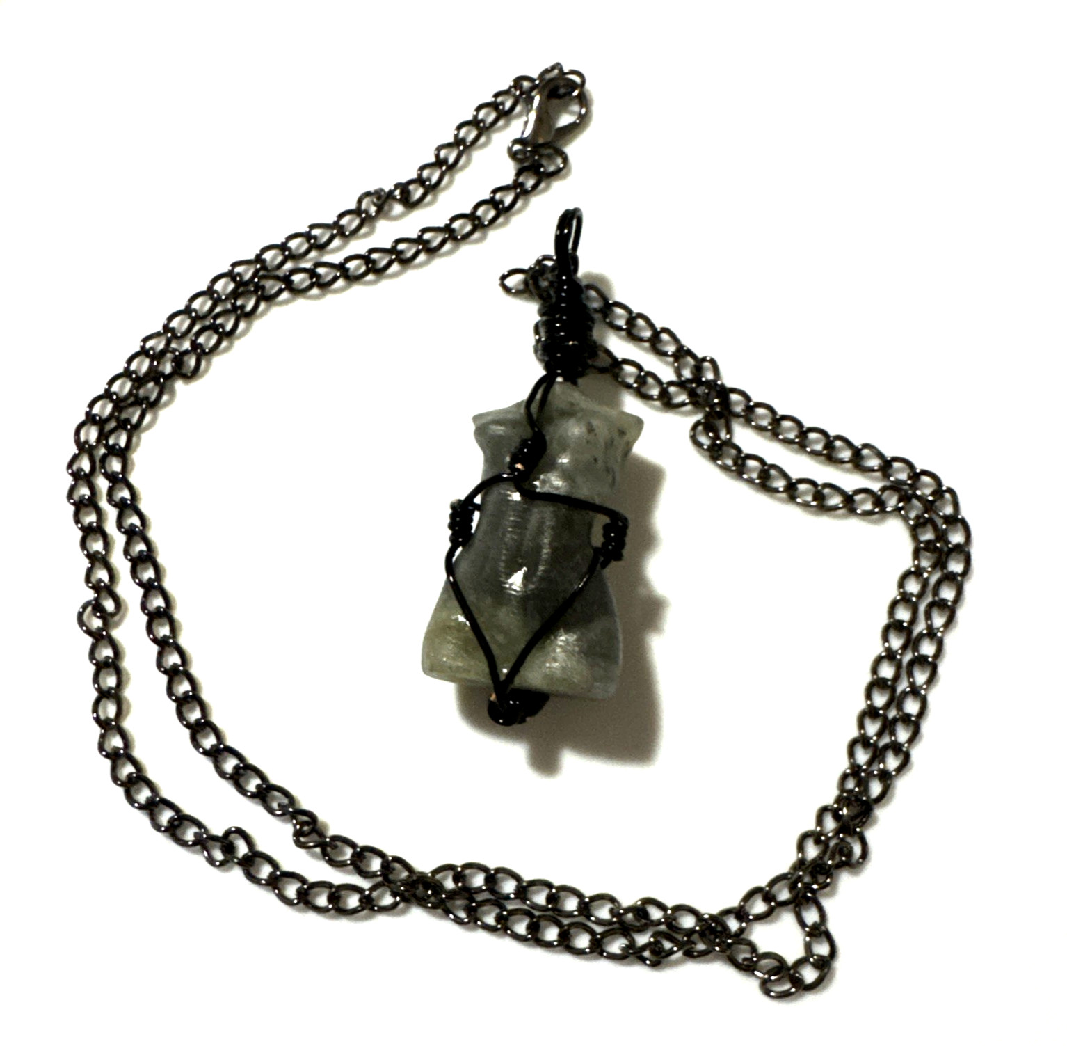 Lady Body Pendant Necklace Gray Jadeite Jewelry Black 21