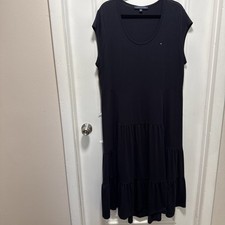 Tommy Hilfiger Navy Blue Maxi Dress Size XL Capped Sleeve Simple Comfort