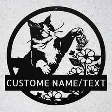 Personalized Cute Cat Metal Sign Custom Pet Wall Decor Gift for Cat Lovers