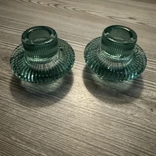 Taper Candle Holders Set of 2 blueish green glass Candlestick Holder