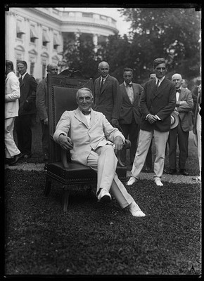 Washington DC Warren G Harding White House 1920s seated outdoor portrait