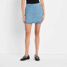 Women's Denim Studded Mini A-Line Skirt - Future Collective