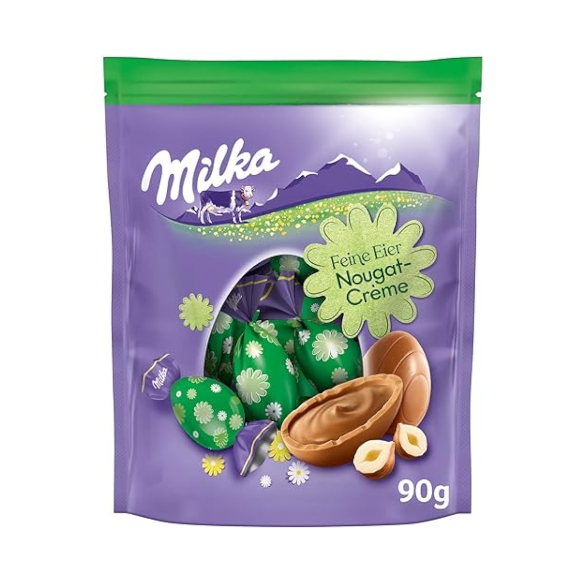 Huevos De Chocolate Milka Alpenmilch Con Relleno De Nougat Paquete 90g