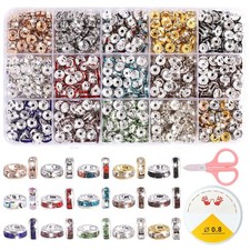 902Pcs Rondelle Spacer Beads Upgrade 8mm Plated Czech Crystal Rhinestone Bead...