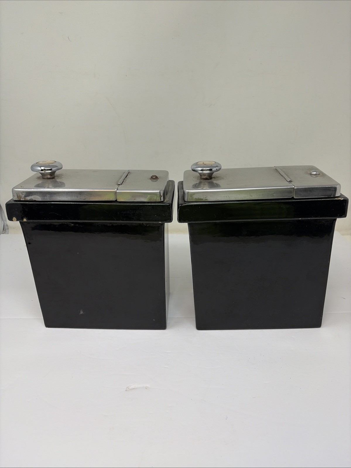 2 - Vintage Ice Cream Shop Jars - Metal & Ceramic - Walnut & Strawberry