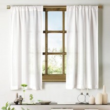 Faux Linen Kitchen Curtains 45 Inch Length Cafe Curtain Tiers for Living Room...