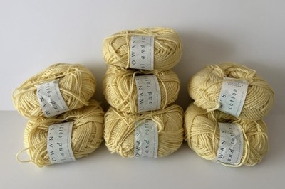 NEW Rowan Wool and Cotton Botany Yarn 7 Skein Lot Color 919 Primula Soft Yellow