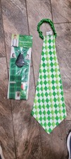 adult plaid suspenders with clown green and white checkered tie