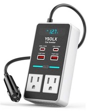 12V to 110V Car Power Inverter, with Dual USB-A 24W and USB-C 65W, 300W white