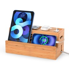 Bamboo Cable Management Box, Natural Color, 31X14X15.5CM, Cable Organizer Box...