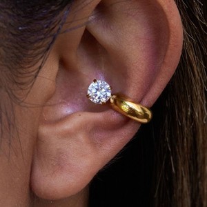 Authentic 1 Pair Woman 18K Gold Plated CZ C Shape Huggie Hoop Earring Cuff Anti-tarnish
