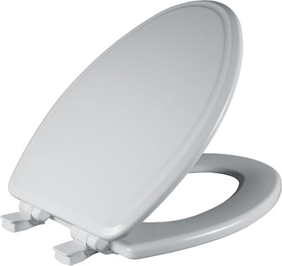 Elongated White Wood Toilet Seat with Decorative Edge, Slow Close, 1 Pack