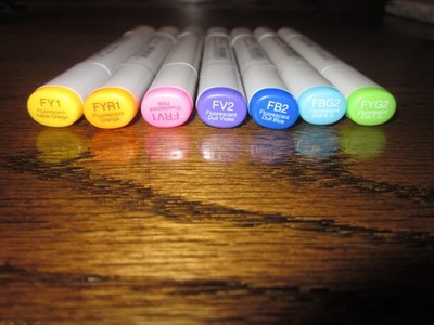 7- LOT~COPIC SKETCH MARKERS ~FY1, FYR1, FRV1, FV2, FB2, FBG2, FYG2~WHOA!