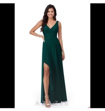 NWT Azazie Bridesmaid Pine A-Line Pleated Chiffon Dress Size A10