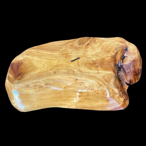 Burl Wood Natural Wooden Bowl Hand Carved Polished Dish Rustic Knots 14x8 Signed - Picture 11 of 14