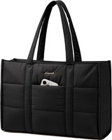 Handtasche Damen Groß Puffer Laptoptasche 15,6 Zoll Schwarz Shopper Tasche Uni