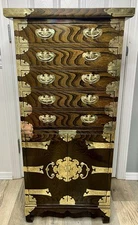 Antique 2 Piece Korean Elmwood Tansu Chest Hall Cabinet Asian Chest Of Drawers