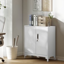 Lockable Metal Filing Cabinet 2-Tier Storage Cupboard w/Double Doors Refurbished
