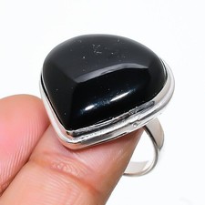 Black Onyx Gemstone Handmade 925 Sterling Silver Jewelry Ring Size 8.5 Q013
