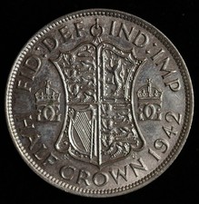 HIGH GRADE 1942 GEORGE VI HALF CROWN, 50% SILVER CONTENT, SPINK REFERENCE 4080