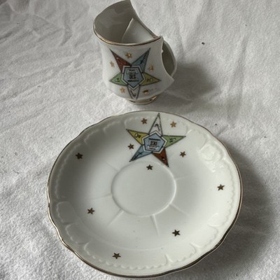 Saucer & broken teacup - Masonic Freemason - multicolor star, Lefton China