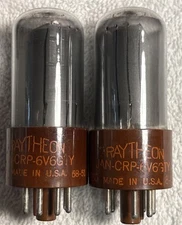 Pair Raytheon JAN CRP 6V6GTY Vacuum Tubes Amplitrex Tested NOS
