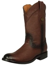 Mens Western Wear Cowboy Boots Leather Brown Zip Up Handmade Roper Toe