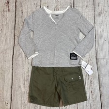 DKNY Two Piece Little Boy  s Sz 5 Gray Pullover Top Green Shorts Logo NWT 48