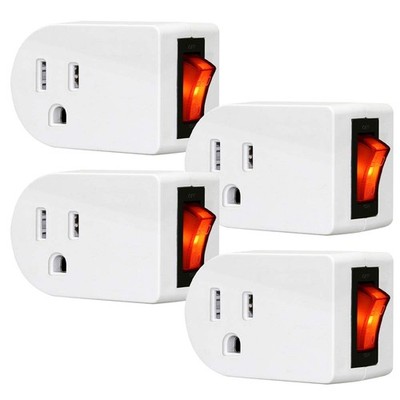 ANKO Grounded Outlet Adapter, ETL Listed Wall Tap 4 PACK, white,red,black 