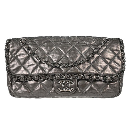 Chanel Gray Calfskin Chain Me Luxury Line Flap Bag Shoulder Bag 188193