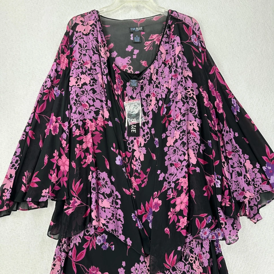 Vestido Eva Azul 2 Piezas Talla 18 Rosa Negro Floral Midi Y2K Caprichoso Hada Foto 2 de 4