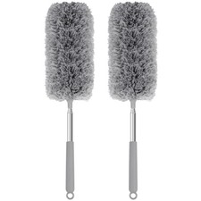 Mini Microfiber Duster for Cleaning, Hand Duster with Extension Pole, Gray