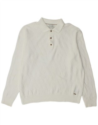 Marks & Spencer Herren Autograph Polokragen Pullover Sweater Large Weiß Baumwolle U113