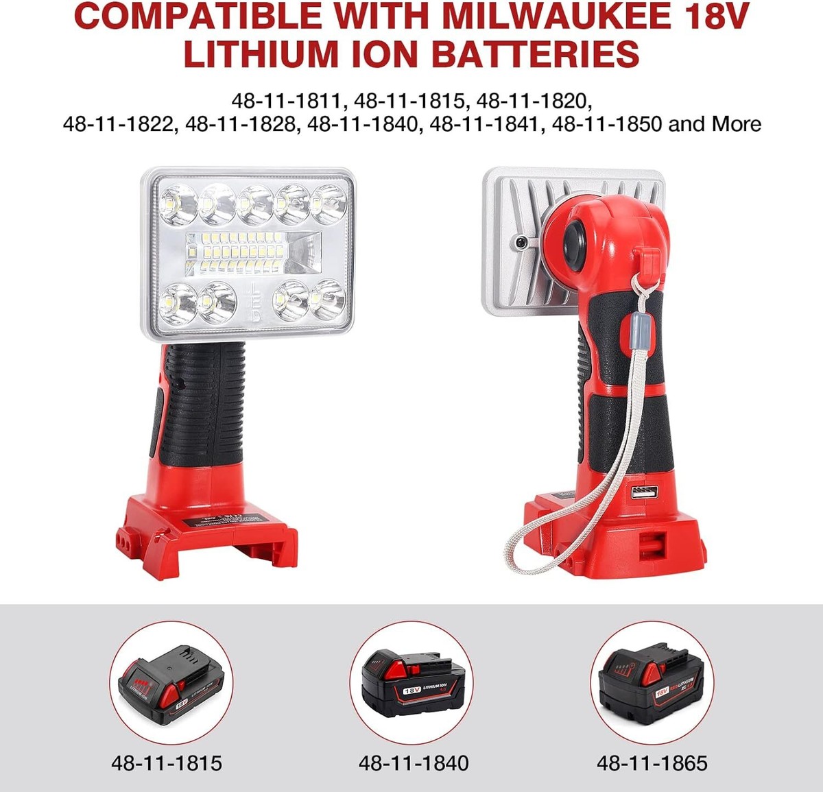 Cordless LED Work Light for Milwaukee M18 Li-ion Batteries