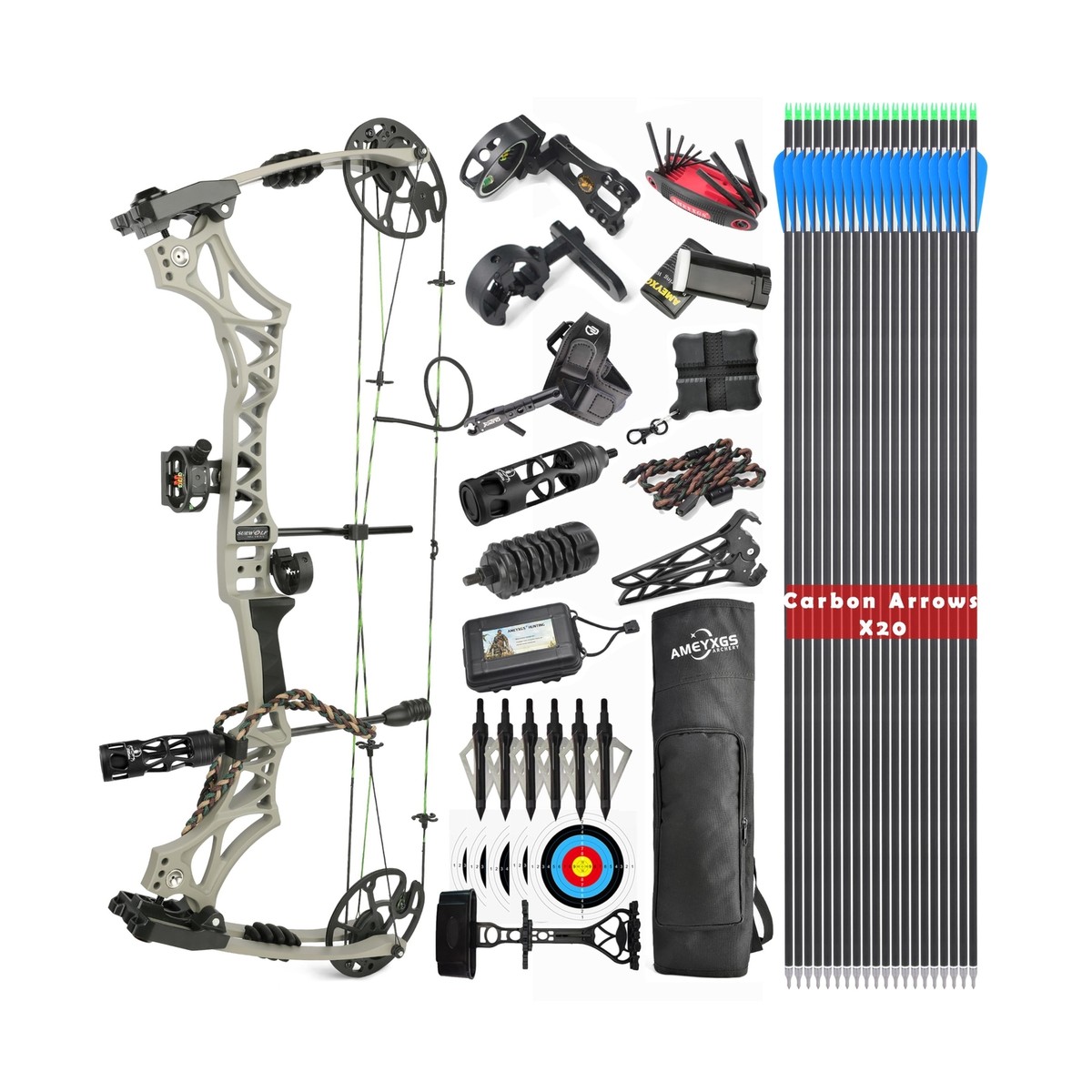 Bow And Arrow Set For Adults Compound Bow Kit, Hunting & Targeting, Gordon's Limb Made In USA, Draw Weight 20-70 Lbs Adjustable, Draw Length 24 -29.5,up To IBO 320FPS Speed, Package With