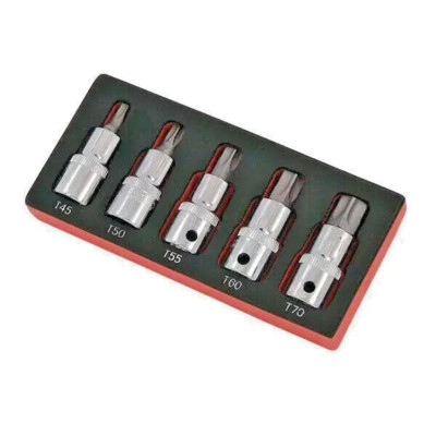 5pc TORX BIT SOCKET SET 1/2'' DRIVE STAR BIT T45 T50 T55 T60 T70 3628