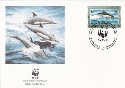 WWF097) WWF Panda, FDC, Dolphin, Montserrat, 25 Sept 1990, set of 4 - Picture 2 of 4
