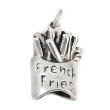 French Fries Potatoes Fast Food Takeout Chips 3D 925 Sterling Silver Charm 5 gr