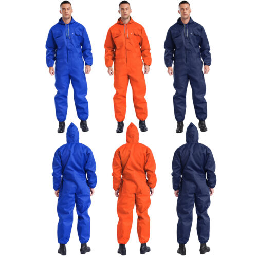Herren Jumpsuit Outdoor Overall Knöpfe+Taschen Arbeitskleidung Haken Kapuze Kordelzug
